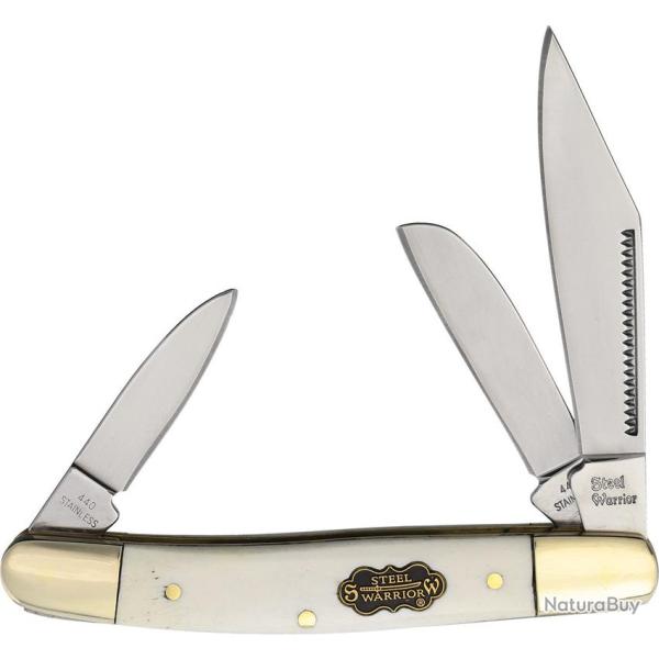 Couteau Pliant Frost Cutlery Wrangler Lame Acier 440 Manche Os Blanc FSW112WSB