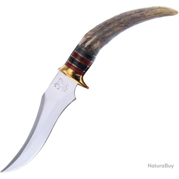 Couteau Fixe Frost Cutlery Tip Skinner Lame Inox Manche Bois de Cerf �tui Cuir FTS183DS