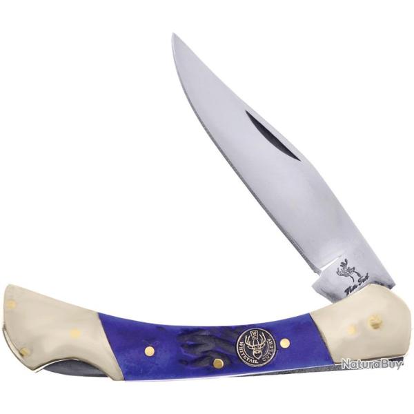 Couteau Pliant Frost Cutlery Whitetail Lame Inox Clip Point Manche Os Bleu Lockback FWT547BLPB