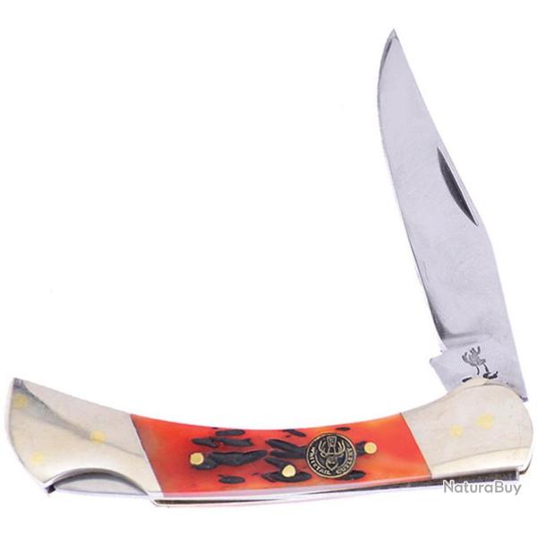 Couteau Pliant Frost Cutlery Whitetail Lame Inox Clip Point Manche Os Camo Orange Lockback FWT547OCB