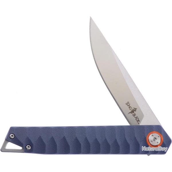 Couteau Frostwood Design Sling Blade Lame Acier D2 Drop Point Manche G10 Bleu Linerlock FFSBL53GY