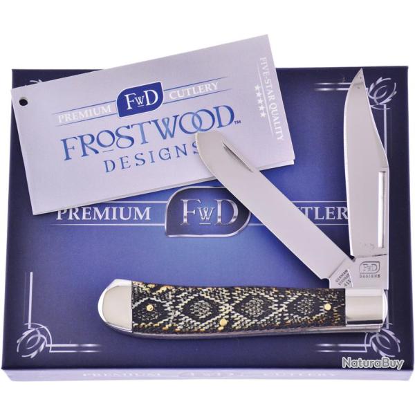 Couteau Pliant Frostwood Design Rattlesnake Trapper Lame Inox Manche Os FFWD002RS