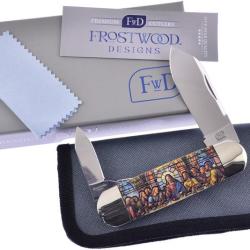 Couteau Pliant Frostwood Design Canoe The Last Supper Lame Inox Manche Os Blanc FFWD004TLS