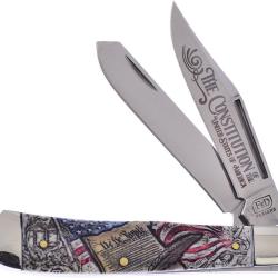Couteau Pliant Frostwood Design Trapper Constitution Lame Inox Manche Os Blanc FWD002CON