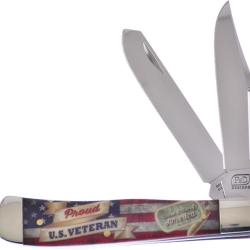 Couteau Pliant Frostwood Design Trapper Veteran Lame Inox Manche Os Blanc FWD002PUSV