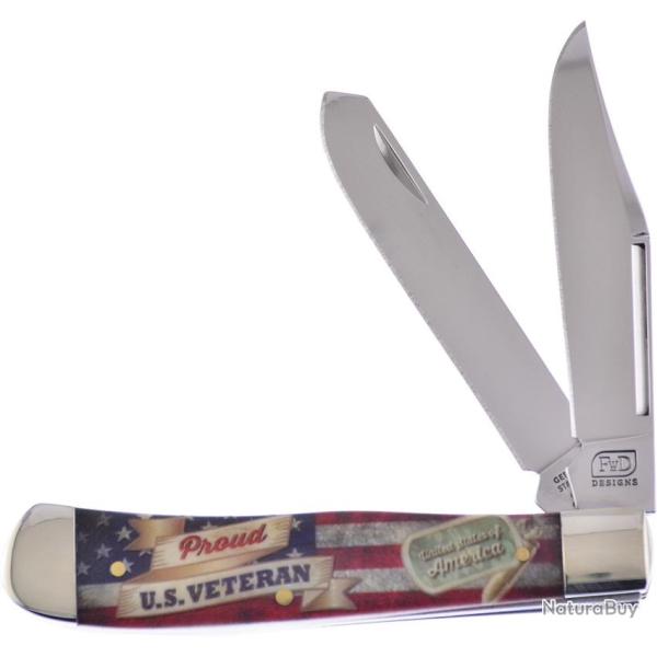 Couteau Pliant Frostwood Design Trapper Veteran Lame Inox Manche Os Blanc FWD002PUSV