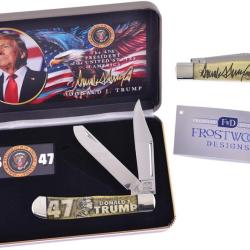 Couteau Pliant Frostwood Design Trapper Trump 45-47 Lame Inox Manche Os Blanc FWD002TP24