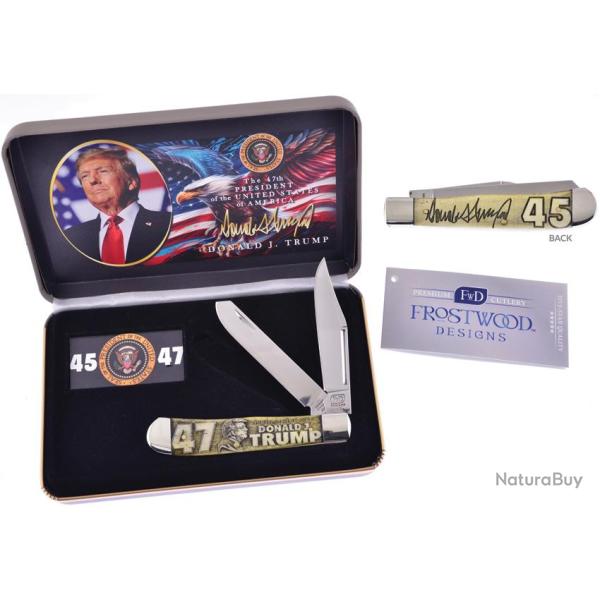 Couteau Pliant Frostwood Design Trapper Trump 45-47 Lame Inox Manche Os Blanc FWD002TP24