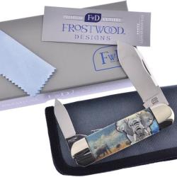 Couteau Pliant Frostwood Design Canoe Elephant Lame Inox Manche Os Blanc FWD004
