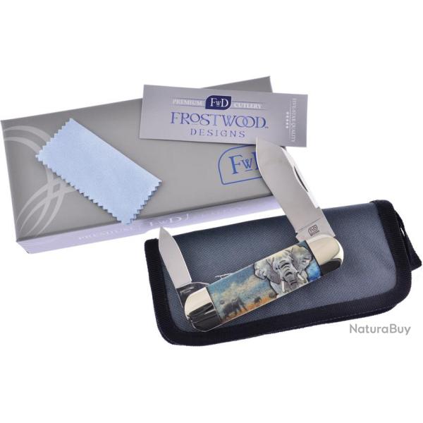 Couteau Pliant Frostwood Design Canoe Elephant Lame Inox Manche Os Blanc FWD004