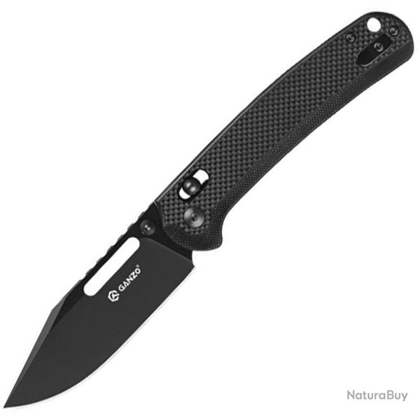 Couteau Pliant Ganzo Knives G-Lock Lame Acier D2 Noire Clip Point Manche G10 Noir GAG768PTBK