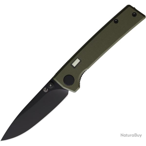 Couteau Pliant Glow Rhino Fermi Lame Acier D2 Drop Point Manche G10 Vert Olive Linerlock GLR109