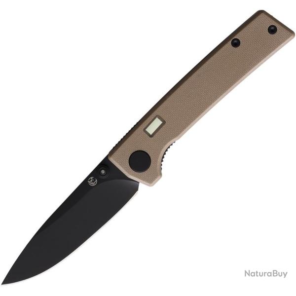 Couteau Pliant Glow Rhino Fermi Lame Acier D2 Drop Point Manche G10 Sable Linerlock GLR110