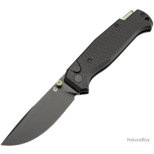 Couteau Pliant Glow Rhino McGuire Lame Acier CPM-S35VN Drop Point Manche G10 Noir Button Lock GLR114
