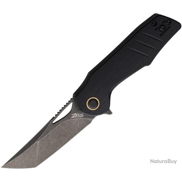 Couteau Grissom Knife and Tool Baby Zeus Lame Acier 14C28N Tanto Manche G10 Noir Linerlock GKTBZBGDS