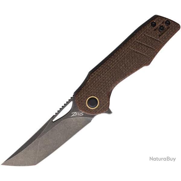 Couteau Grissom Knife and Tool Baby Zeus Lame Acier 14C28N Manche Micarta Marron Linerlock GKTBZNMDS