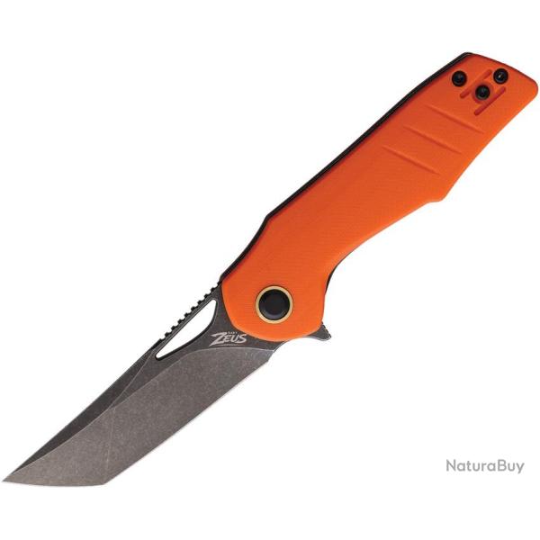 Couteau Grissom Knife and Tool Baby Zeus Lame Acier 14C28N Manche G10 Orange Linerlock GKTBZOGDS