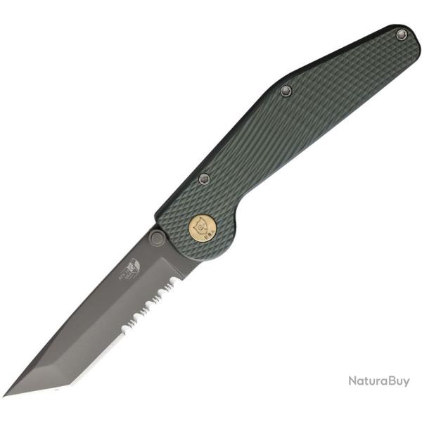 Couteau GT KNIVES Lame Acier ATS-34 TiNi Semi-Dentel�e Tanto Manche Aluminium Vert Button Lock GT310