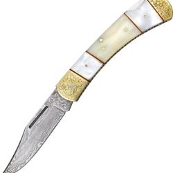 Couteau Pliant Hand Made Knives Lame Acier Damas Clip Point Lockback HM3