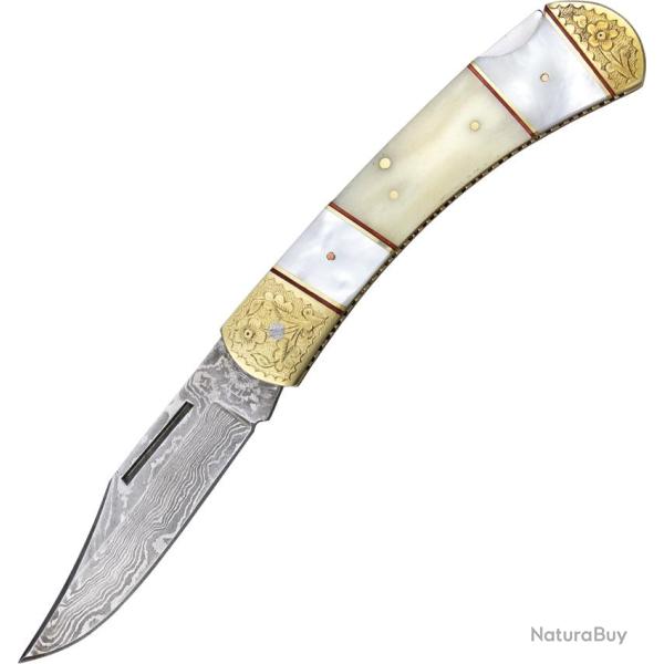Couteau Pliant Hand Made Knives Lame Acier Damas Clip Point Lockback HM3