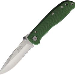 Couteau Pliant Hard Hat Lame Inox Satin&eacute;e Semi-Dentel&eacute;e Manche Aluminium Vert Lockback HH823GN