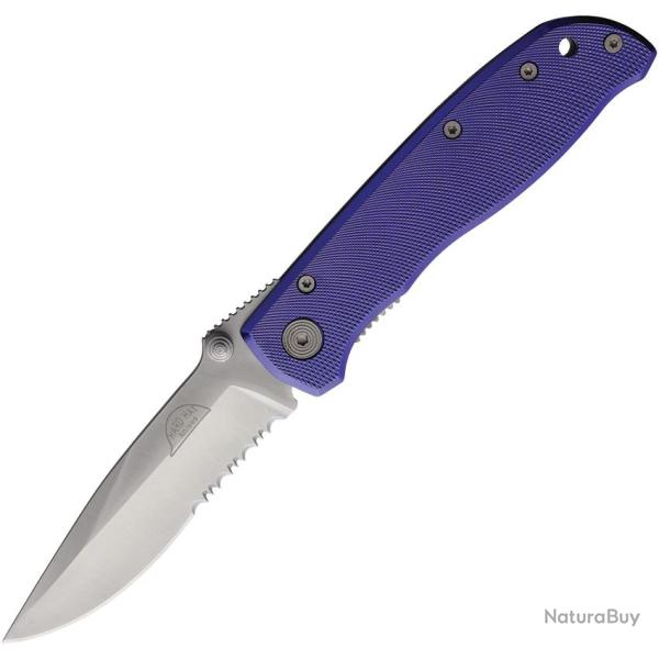 Couteau Pliant Hard Hat Lame Inox Satin�e Semi-Dentel�e Manche Aluminium Violet Lockback HH823PU