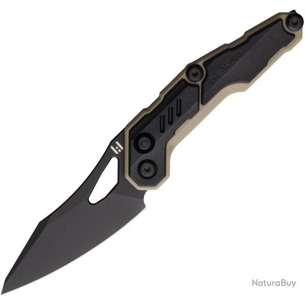 Couteau HIGHTRON Spectron Lame Acier M390 Sheepsfoot Manche Nylon Noir et Sable Button Lock HTK04BLK