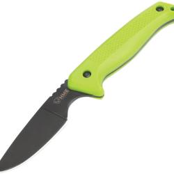Couteau Fixe HME Caping Lame Acier 420HC Manche Caoutchouc Vert &Eacute;tui Nylon HME01860
