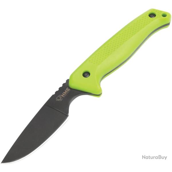 Couteau Fixe HME Caping Lame Acier 420HC Manche Caoutchouc Vert �tui Nylon HME01860
