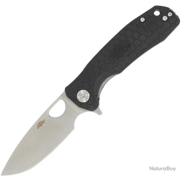 Couteau Honey Badger Knives Medium Lame Acier 14C28N Drop Point Manche GFN Noir Linerlock HB1511