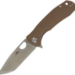 Couteau Pliant Honey Badger Knives Medium Lame Acier 14C28N Tanto Manche GRN Sable Linerlock HB1732