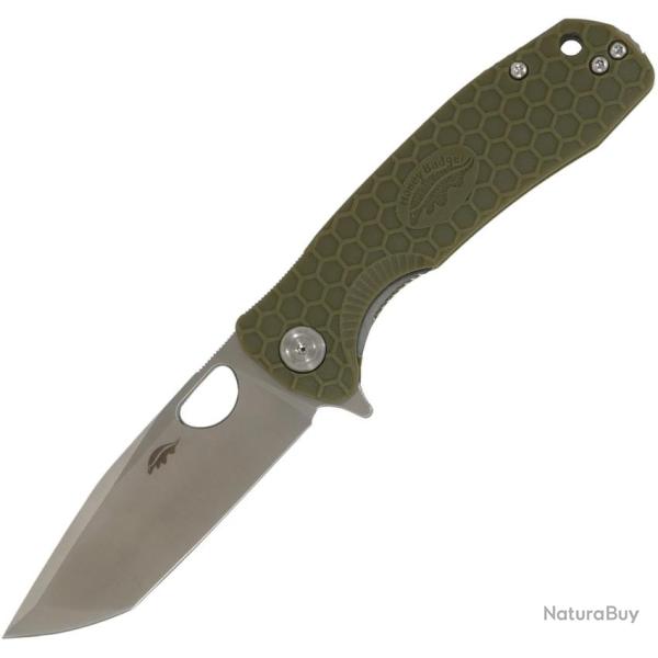 Couteau Pliant Honey Badger Knives Medium Lame Acier 14C28N Tanto Manche GRN Vert Linerlock HB1733