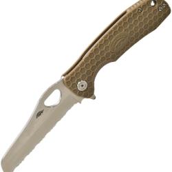 Couteau Honey Badger Knives Large Rescue Lame Acier 8Cr13MoV Manche GFN Sable Linerlock HB1742
