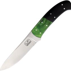 Couteau Fixe Infinite Blades Lame Inox Manche Micarta et Synth&eacute;tique Noir et Vert &Eacute;tui Cuir IBA34