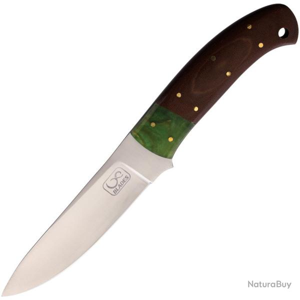 Couteau Fixe Infinite Blades Lame Inox Manche Micarta et Synth�tique Marron et Vert �tui Cuir IBA35