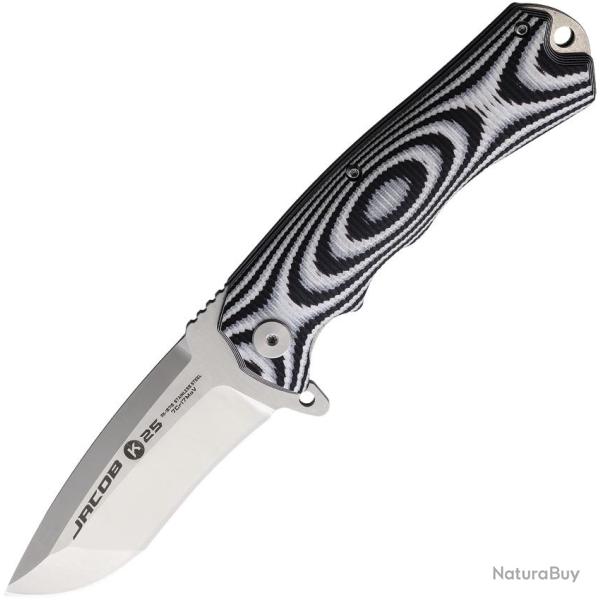 Couteau Pliant K25 Jacob Tactical Lame Acier 7Cr17MoV Manche G10 Noir et Blanc Linerlock RUI18715