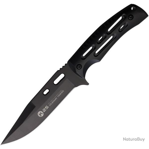Couteau Fixe K25 Tactical Lame Inox Noire Manche Aluminium Noir �tui Nylon RUI32609