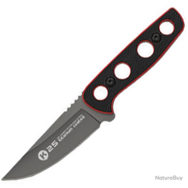 Couteau Fixe K25 Neck Lame Acier 3Cr13 Drop Point Manche G10 Noir et Rouge �tui Kydex RUI32690
