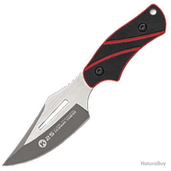 Couteau Fixe K25 Neck Lame Acier 3Cr13 Clip Point Manche G10 Noir et Rouge �tui Kydex RUI32691