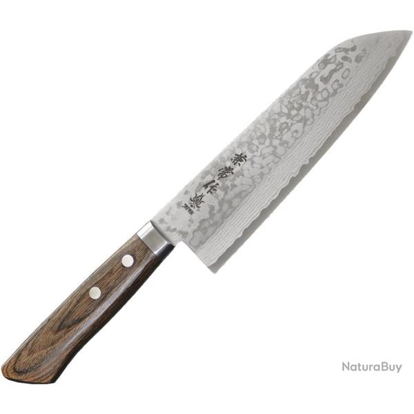 Couteau de Cuisine Kanetsune Sairyu Santoku 165mm Lame Acier Damas Manche Bois KC370