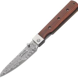 Couteau Pliant Kanetsune Petty Lame Acier Damas Manche Palissandre Linerlock KCGA004D
