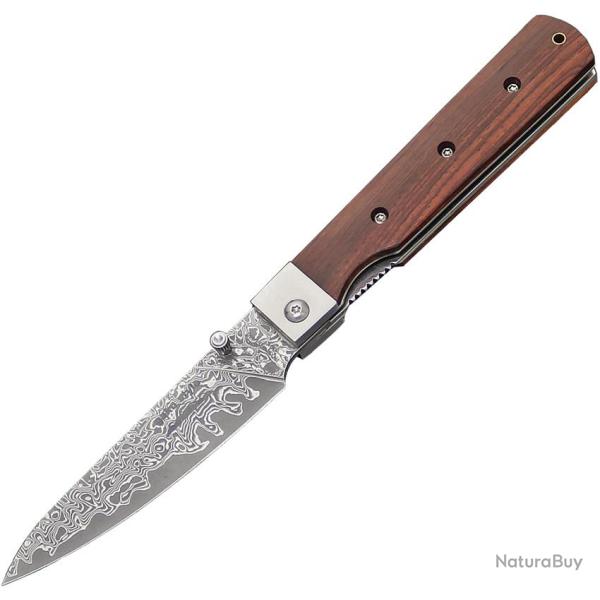 Couteau Pliant Kanetsune Petty Lame Acier Damas Manche Palissandre Linerlock KCGA004D