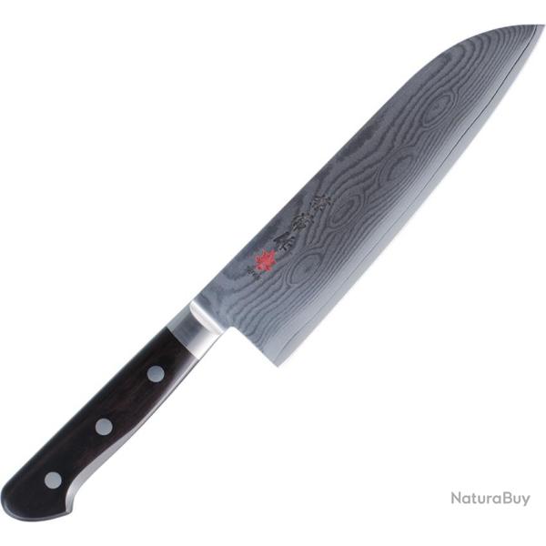 Couteau de Cuisine Kanetsune Santoku Lame Acier Damas Manche Bois Noir KT103