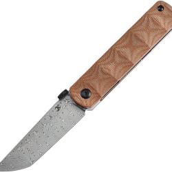 Couteau Kansept Knives BTF Dam Lame Acier Damas Manche Micarta Marron Linerlock &Eacute;tui Nylon K1064A4