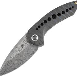 Couteau Kansept Knives ODD 21 Flame Lame Acier Damas Manche Titane Framelock &Eacute;tui Nylon K1077A5