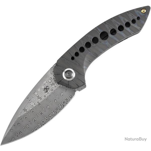 Couteau Kansept Knives ODD 21 Flame Lame Acier Damas Manche Titane Framelock �tui Nylon K1077A5