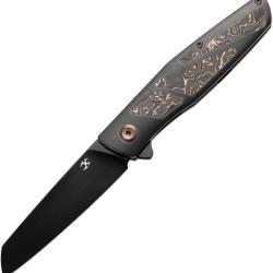 Couteau Kansept Knives Cru Foil Lame Acier CPM-S35VN Manche Titane Noir Framelock &Eacute;tui Nylon K1092A1