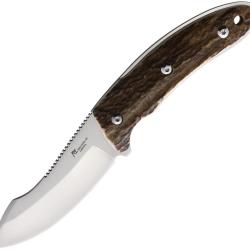 Couteau Fixe Katz Kagemusha Guthook Lame Acier 9Cr18MoV Manche Bois de Cerf &Eacute;tui Cuir KTZNFXST