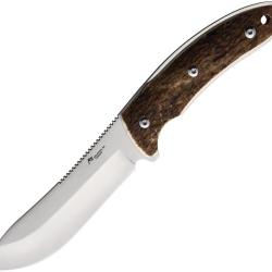Couteau Fixe Katz Pro Hunter Lame Acier 9Cr18MoV Manche Bois de Cerf &Eacute;tui Cuir KTZPRO45ST