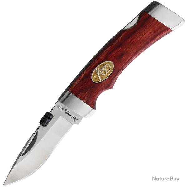 Couteau Pliant Katz Cheetah Small Lame Inox Drop Point Manche Bois Lockback �tui Cuir KZK800DPCW